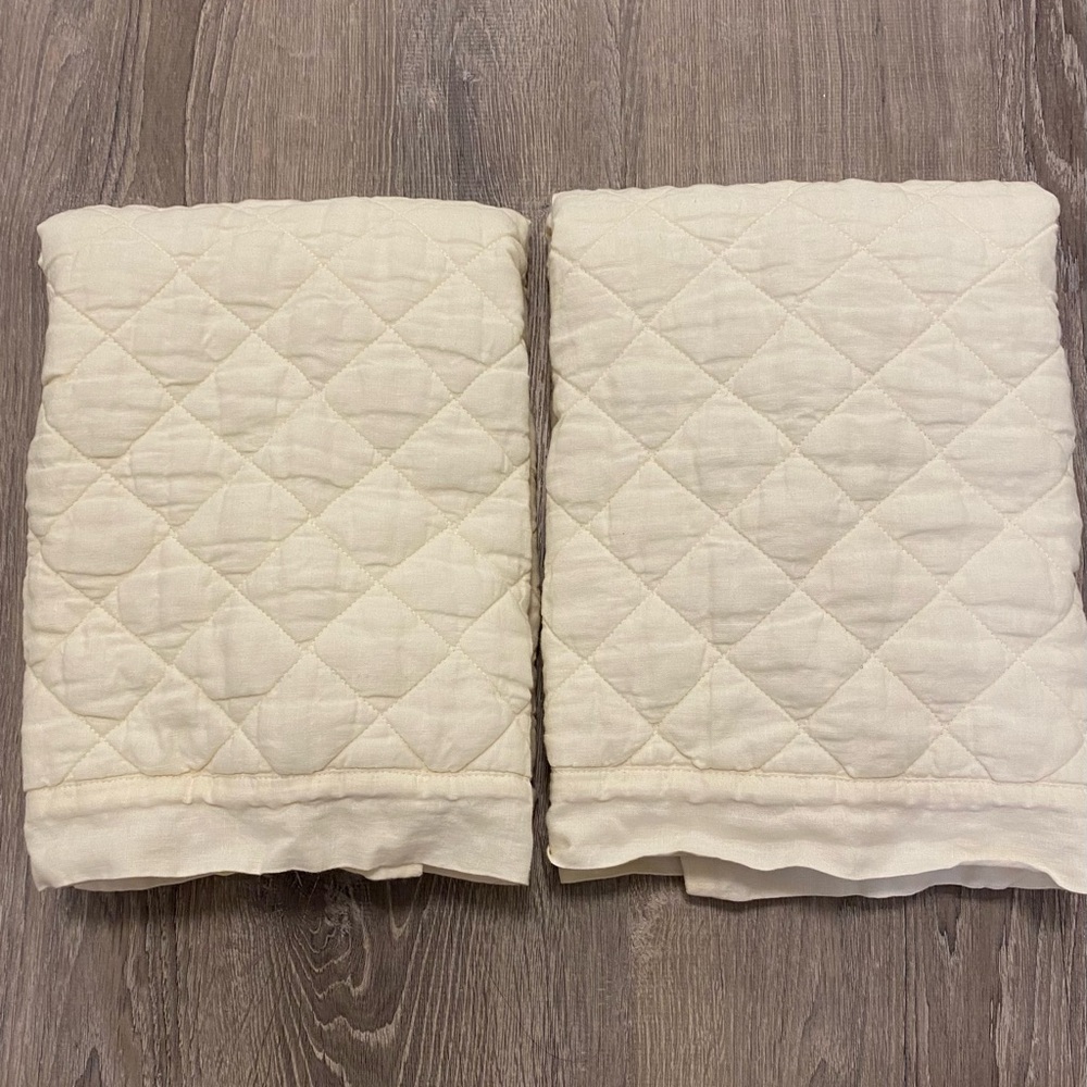 Pottery Barn Belgian Flax Linen Diamond Quilted Euro Shams - Classic Ivory